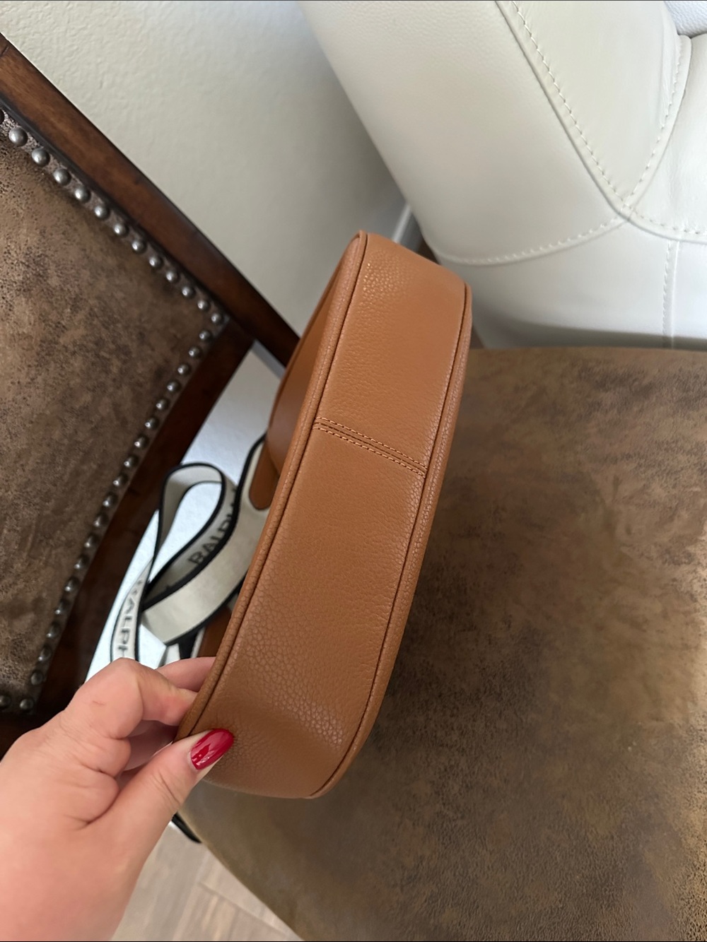 Ralph Lauren Cognac Leather Crossbody with Branded Canvas Strap - Picture 10 of 14
